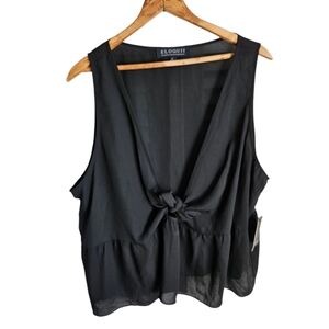 NWT Eloquii Deep V Black Sleeveless Blouse, Size 22